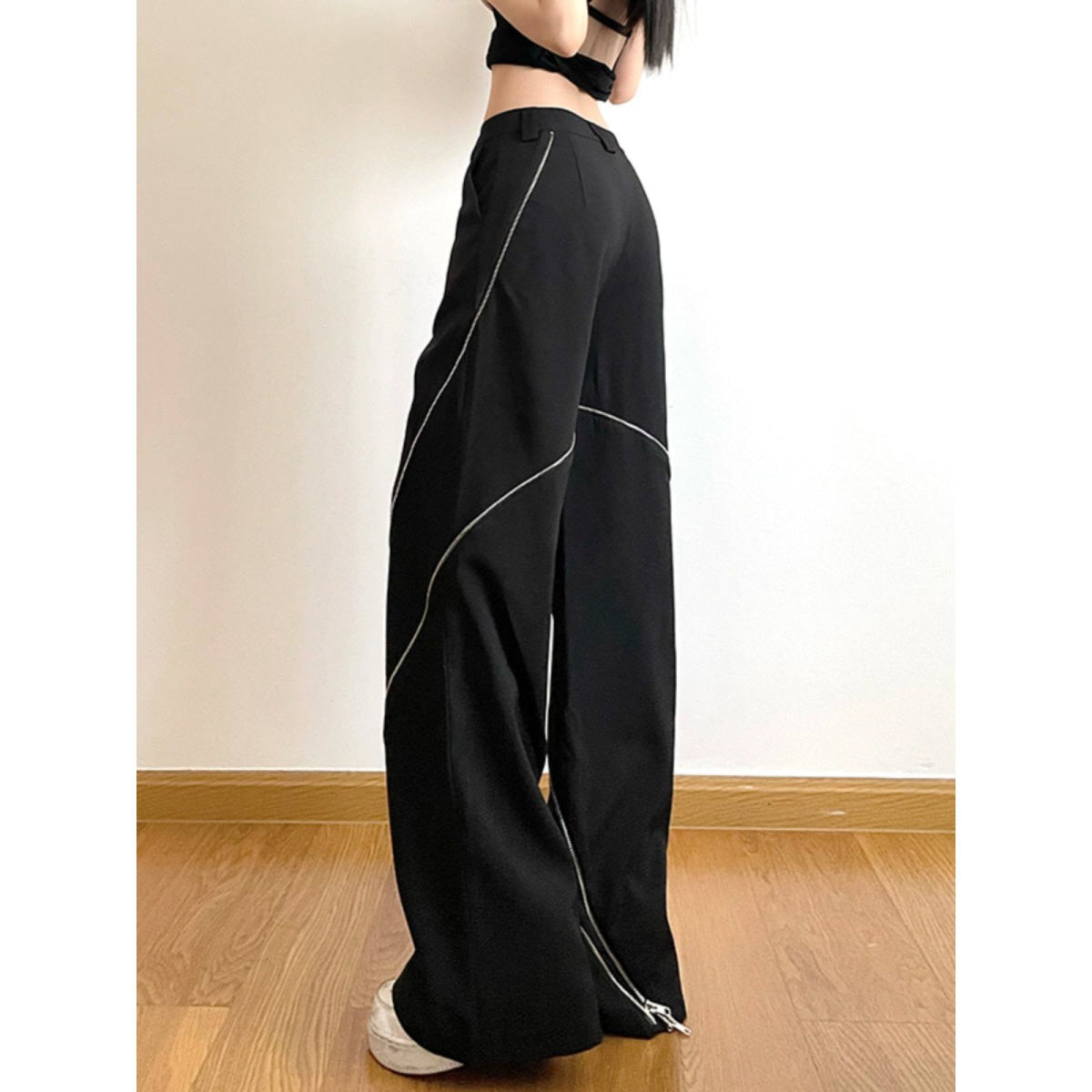 Zipper Detail Wide-Leg Pants