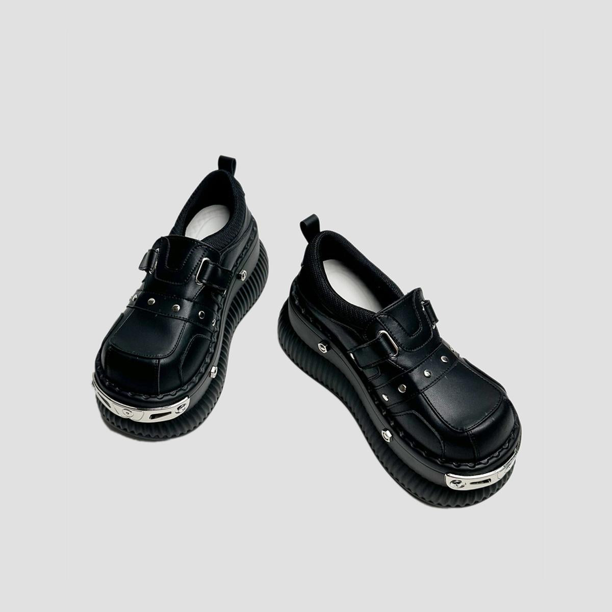 Black Metal-Plated Platform Sneakers