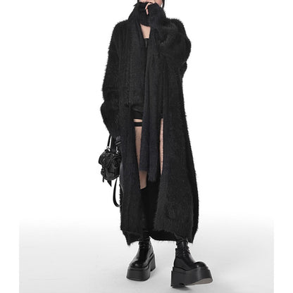 Textured Long Fuzzy Coat with Matching Scarf