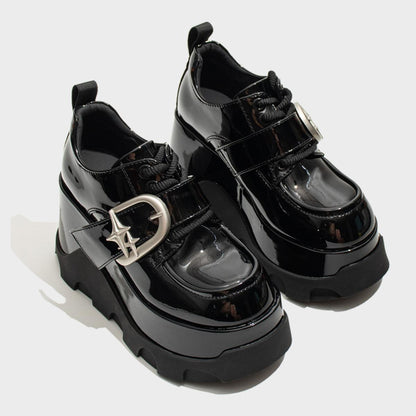 Black Patent Star Buckle Platform Shoes