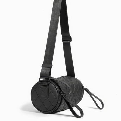 Quilted Barrel-Shaped Black Crossbody Bag