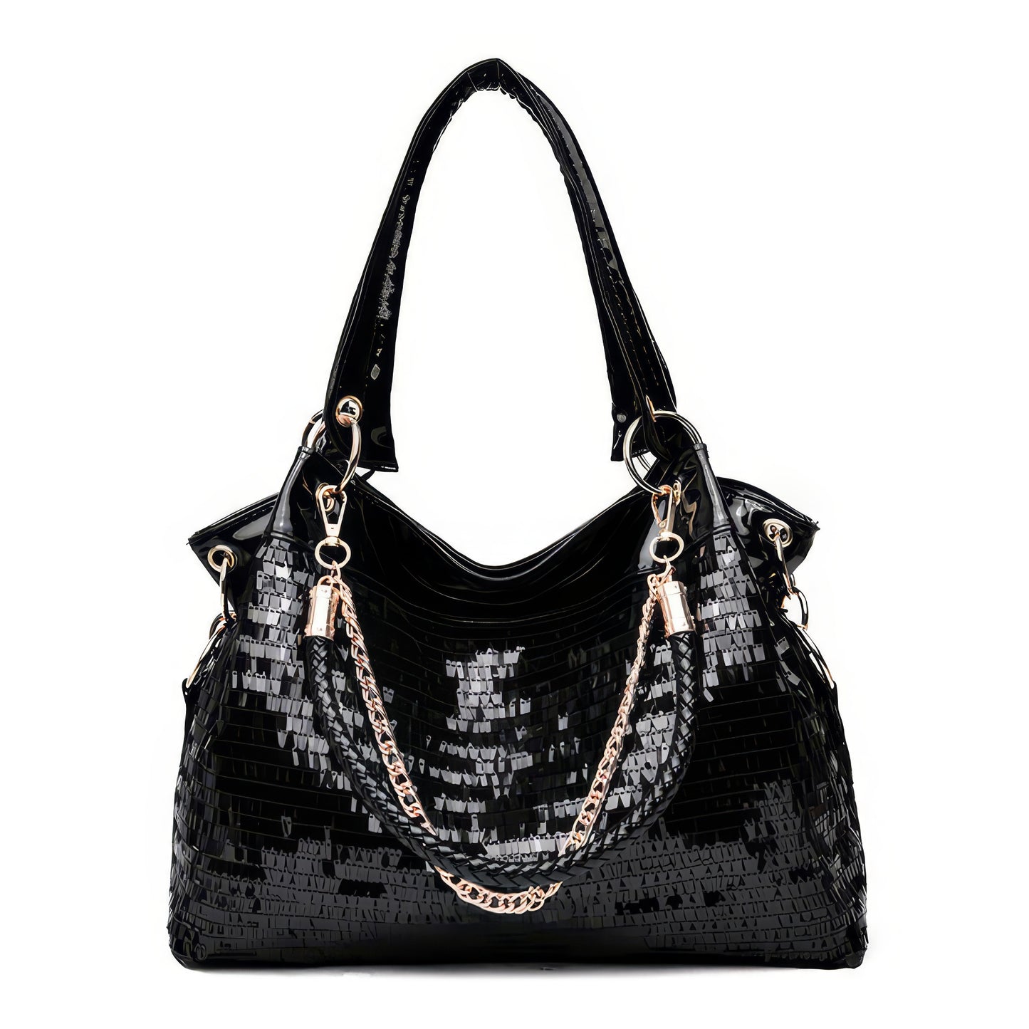 Sleek Glossy Black Shoulder Bag