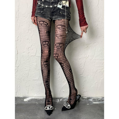 Skull Pattern Wide Net Tights