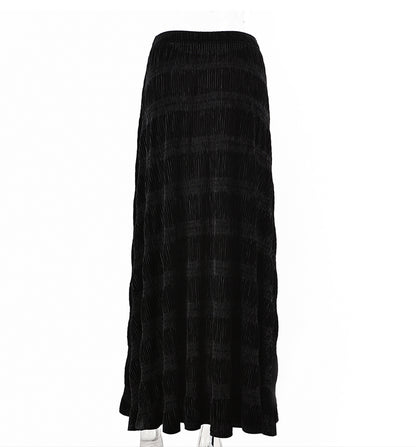 Pleated Velvet Maxi Skirt