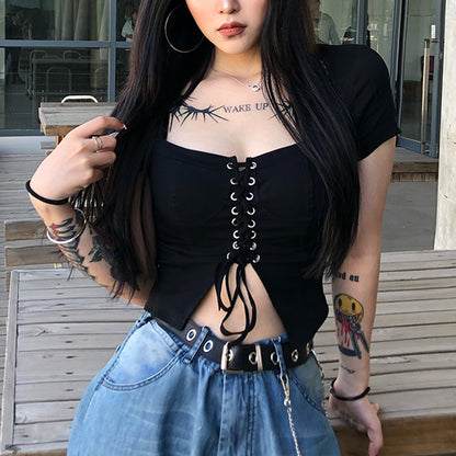 Lace-Up Corset Crop Top