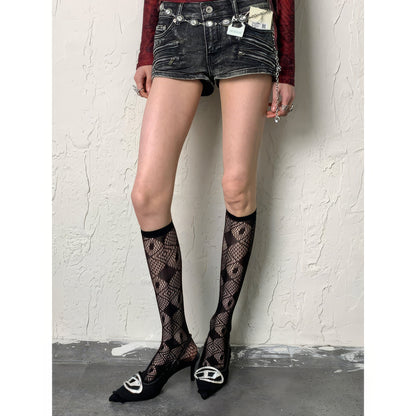 Diamond Circle Mesh Knee Socks