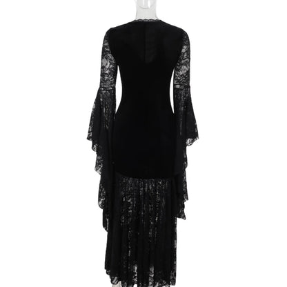 Velvet Lace Bell Sleeve Maxi Dress