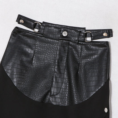 Faux Leather Panel Snap Skirt