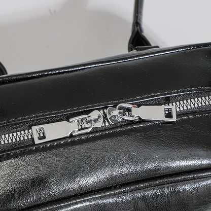 Glossy Bow Pocket Double Strap Shoulder Bag