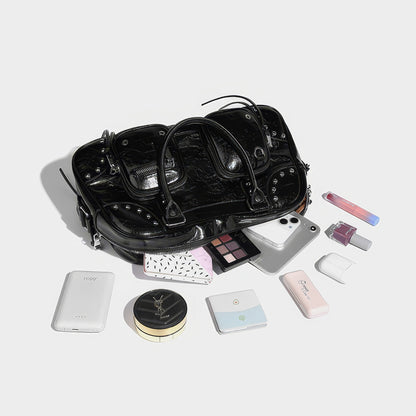 Studded Patent Utility Handbag