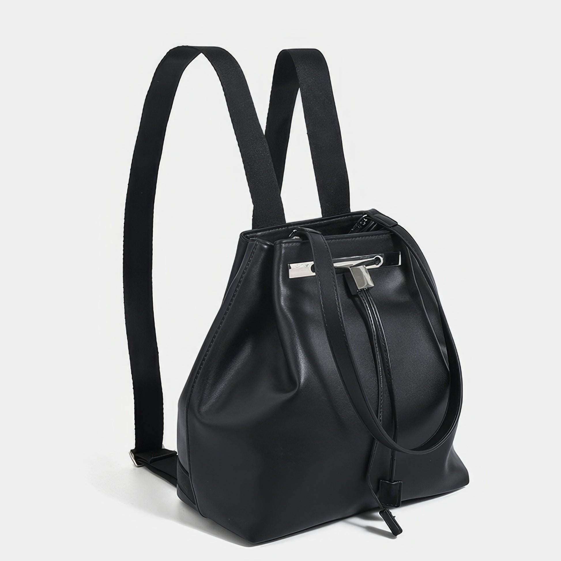 Structured Drawstring Leather Backpack