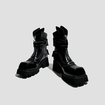 Black Futuristic Buckle Ankle Boots