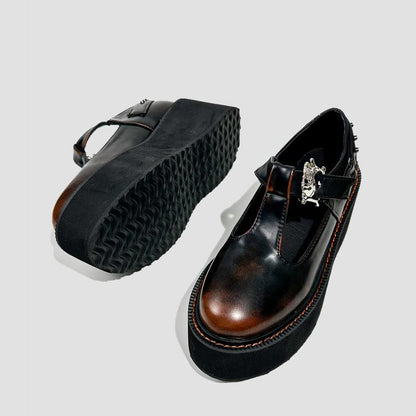 Black Metal Buckle T-Strap Platform Shoes