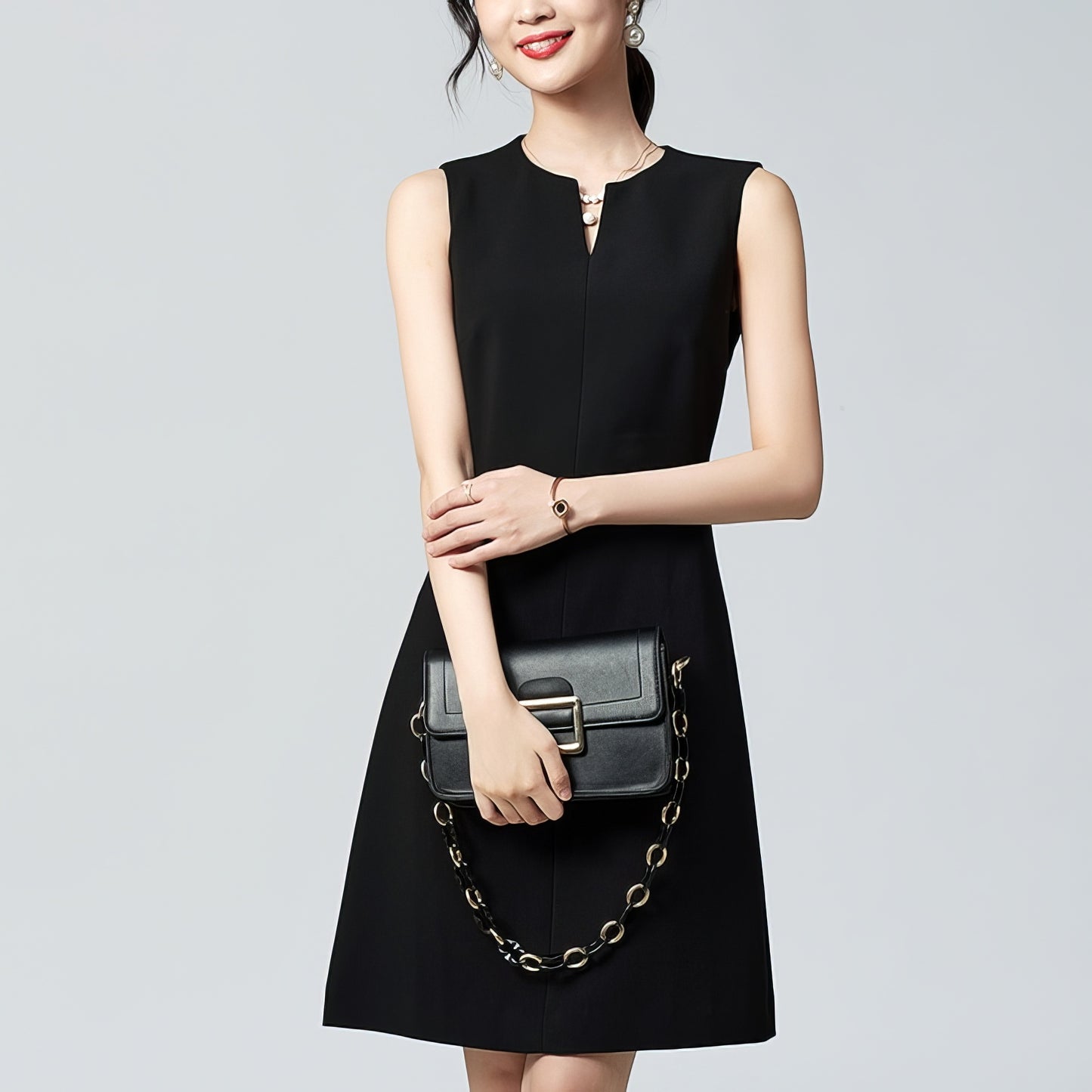 Notch Neck Sleeveless Black Mini Dress