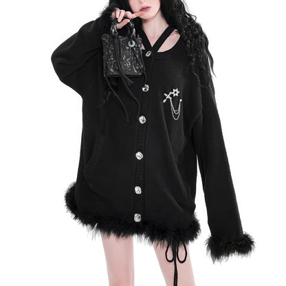 Faux Fur Trim Knit Cardigan
