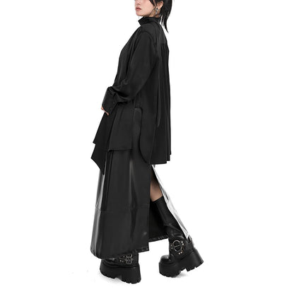 Satin Pleated Tie Neck Shirt Dress
