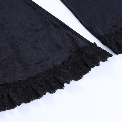 Black Lace Trim Flare Pants