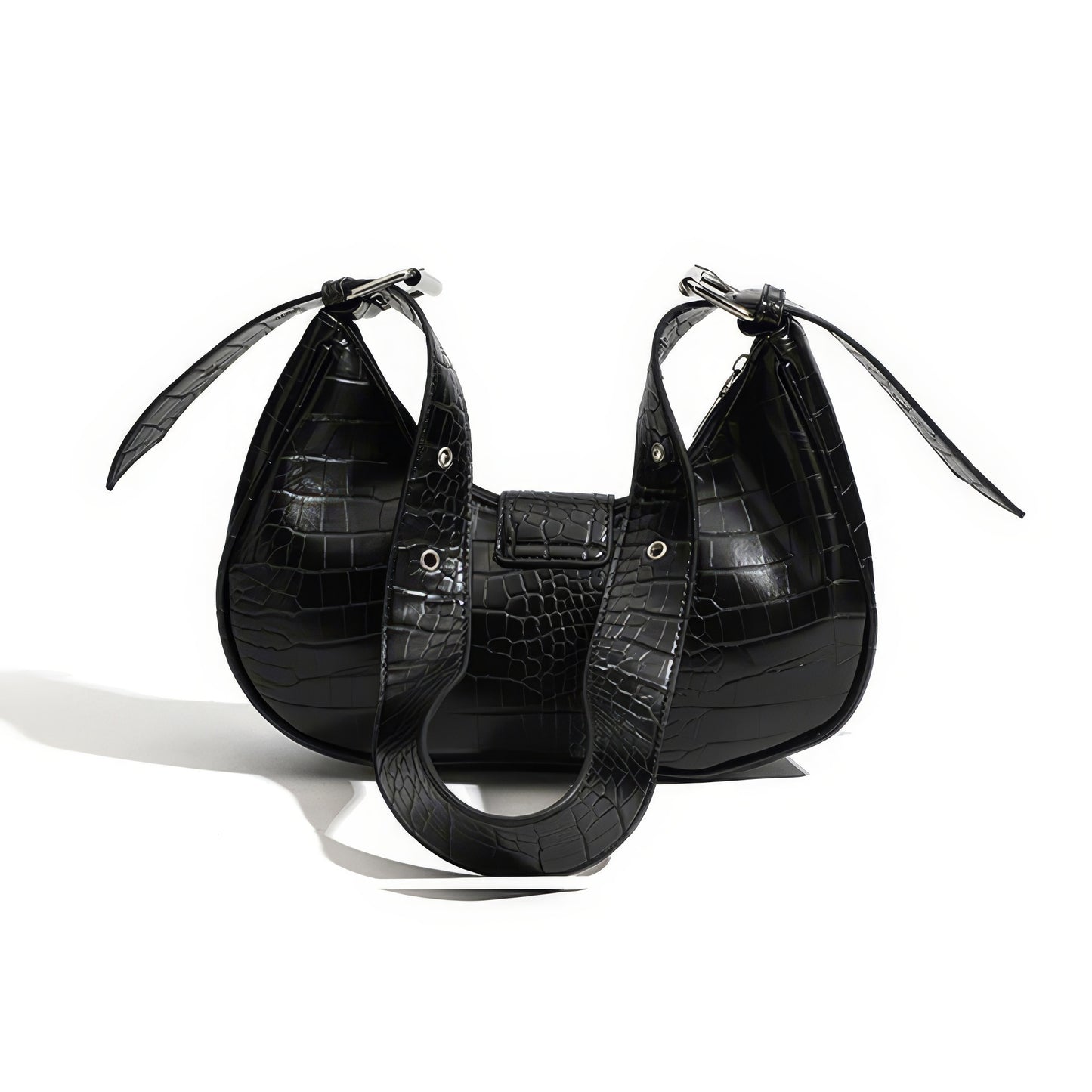 Croc-Effect Buckle Strap Shoulder Bag