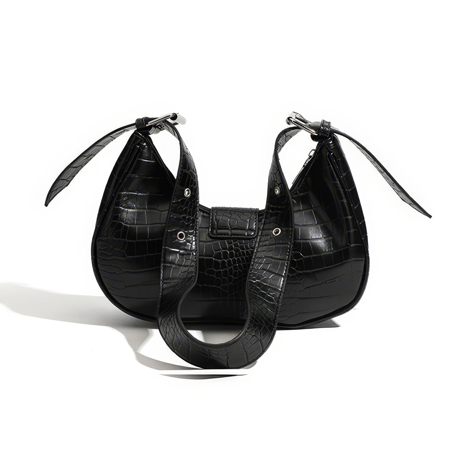 Croc-Effect Buckle Strap Shoulder Bag