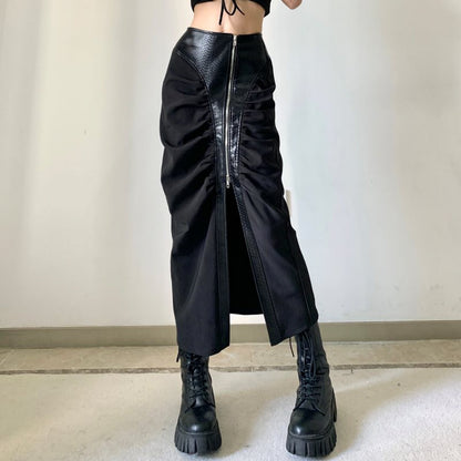 Faux Leather Panel Zip Skirt