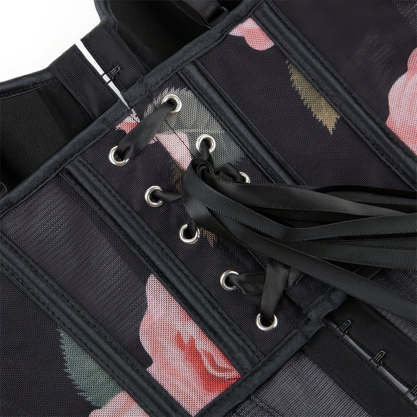 Mesh Rose Print Bustier Corset Top