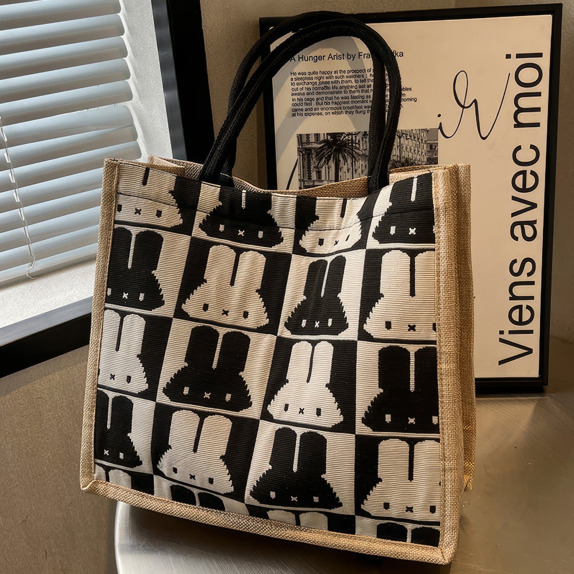 Pixel Bunny Pattern Canvas Tote