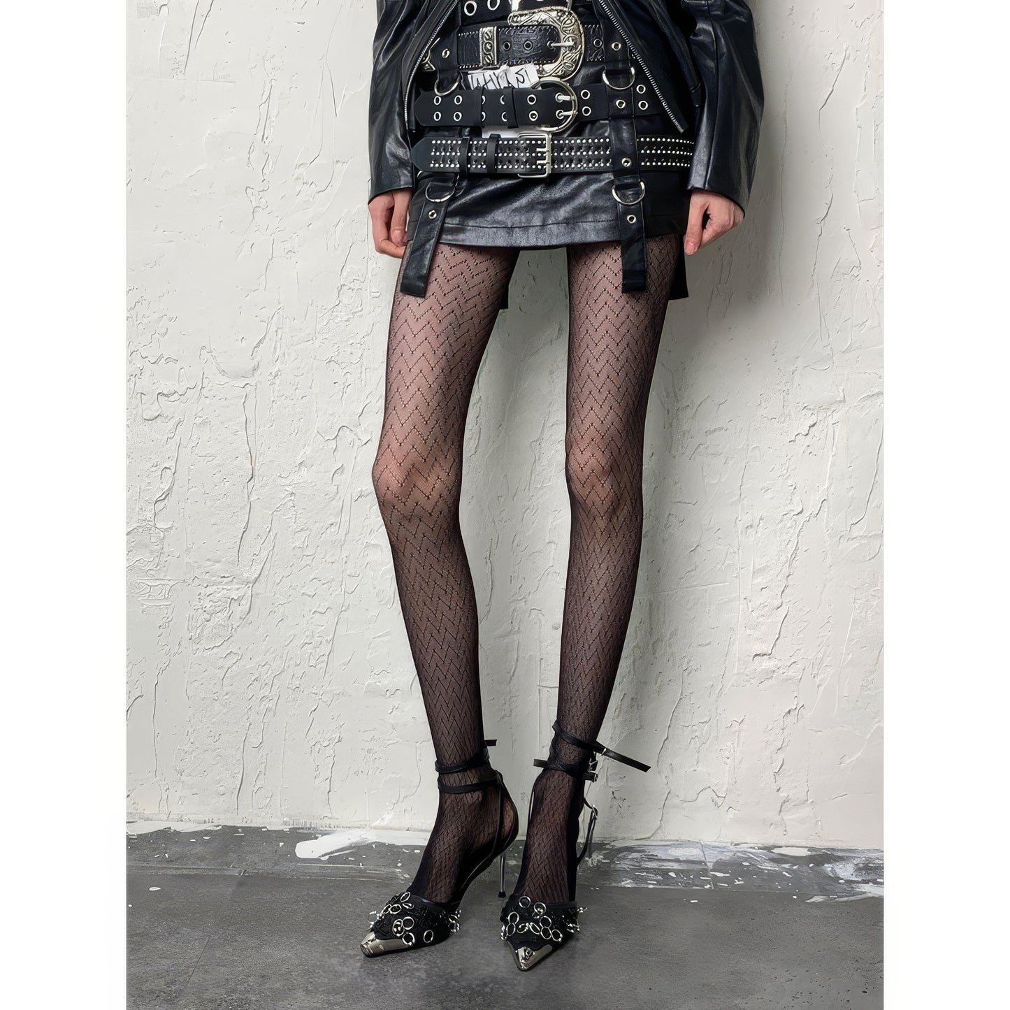 Chevron Mesh Pattern Tights