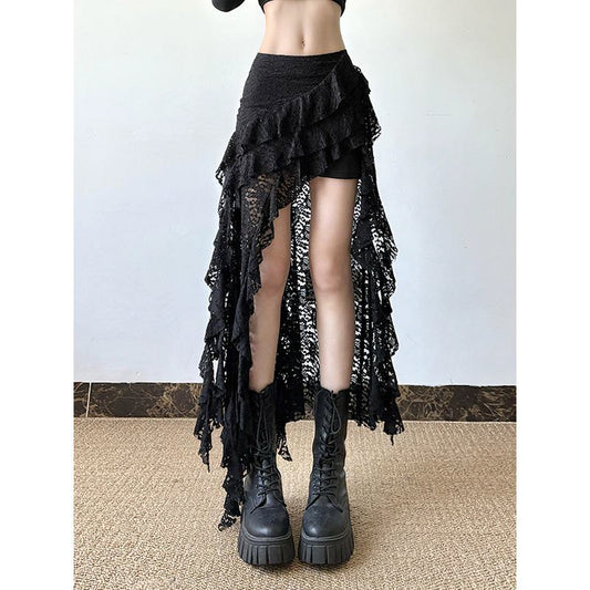 Lace Ruffled Asymmetrical Skirt