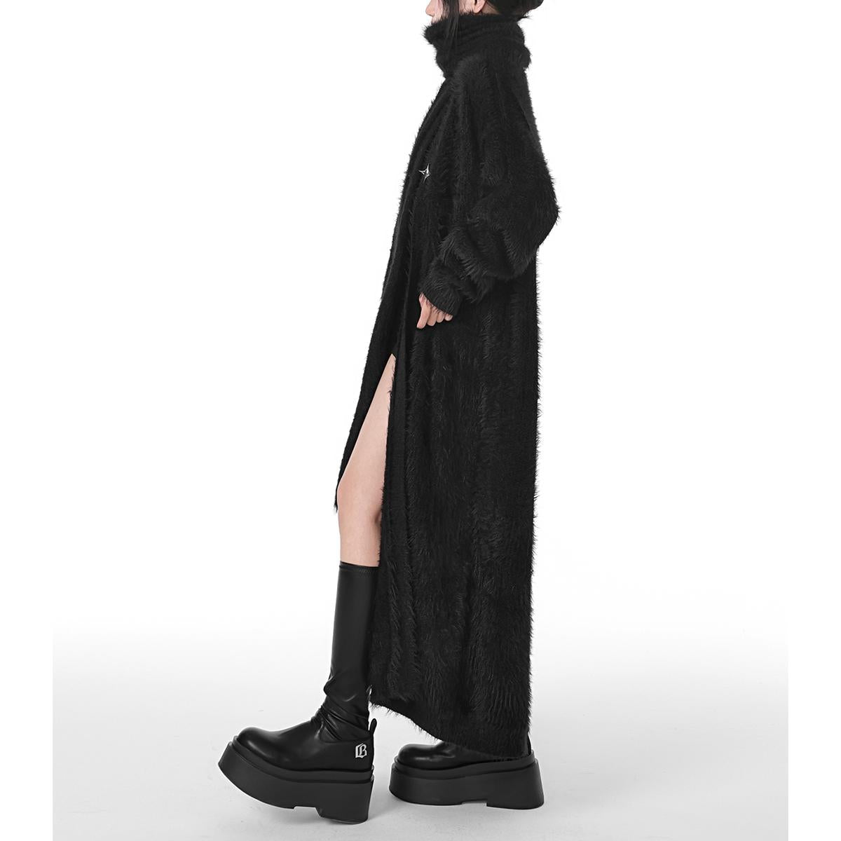 Textured Long Fuzzy Coat with Matching Scarf