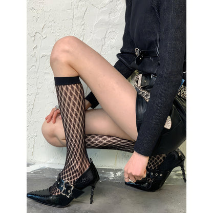 Mesh Diamond Pattern Knee-High Socks