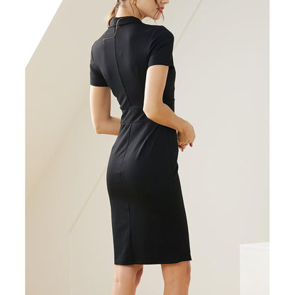 Wrap Waist Notch Collar Pencil Dress