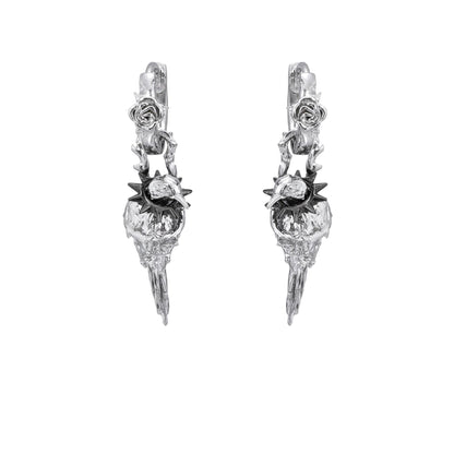 Spiked Raven Rose Drop Earrings