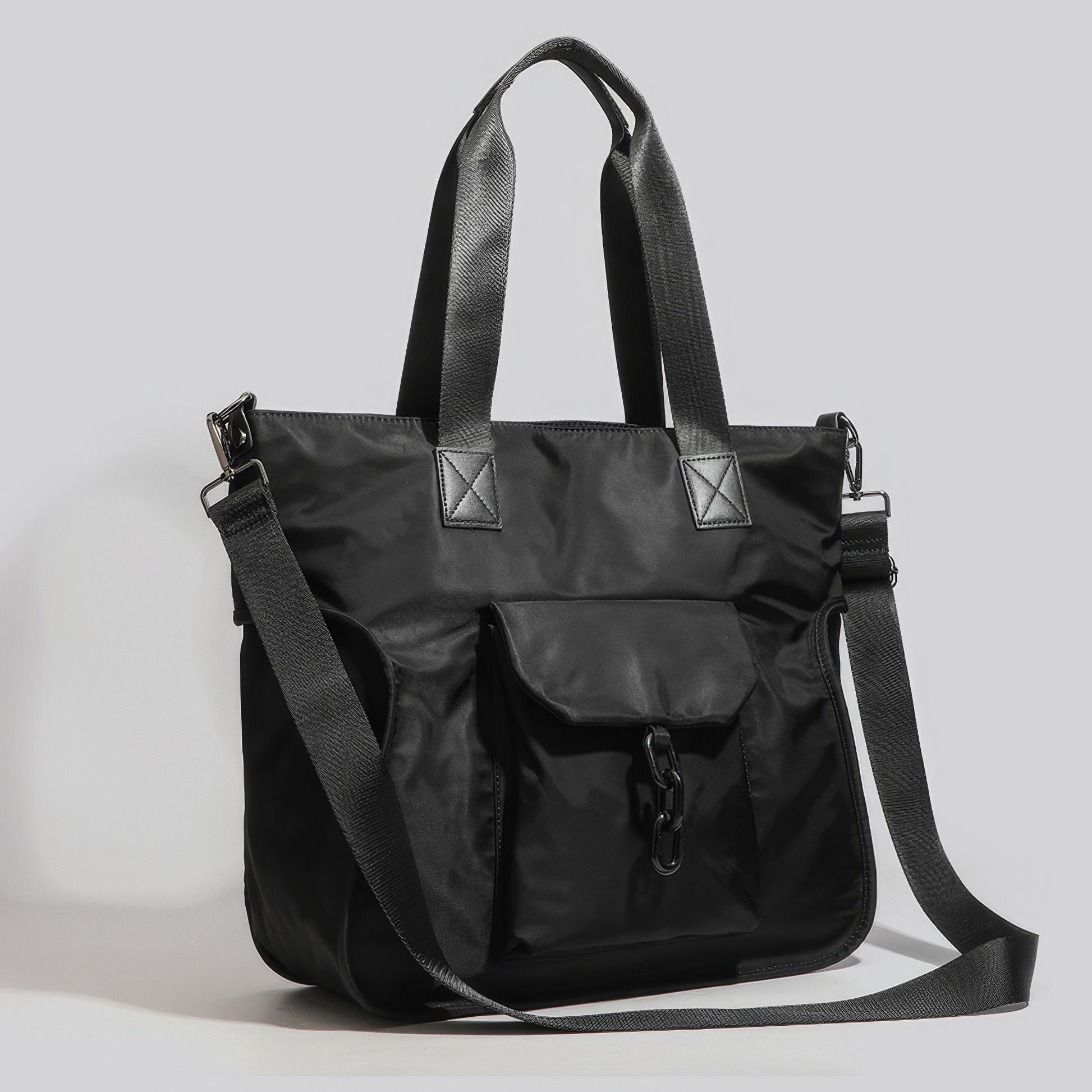 Utility Pocket Nylon Shoulder Tote Bag