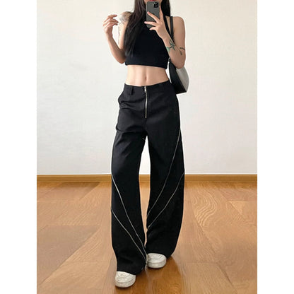 Zipper Detail Wide-Leg Pants