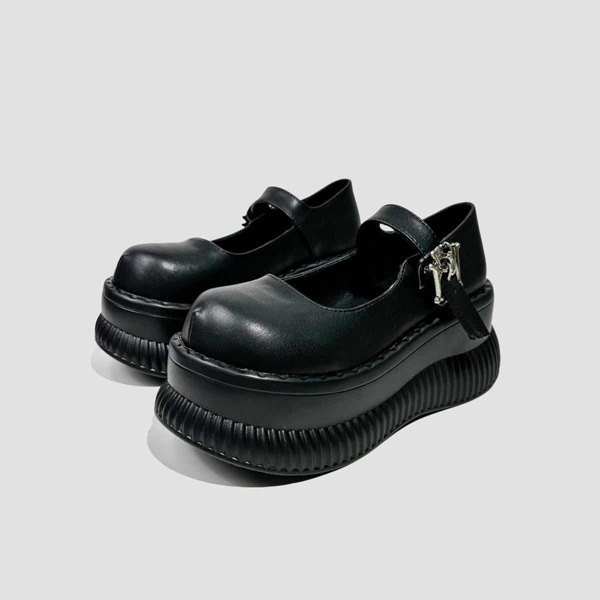 Black Platform Buckle Mary Jane Shoes