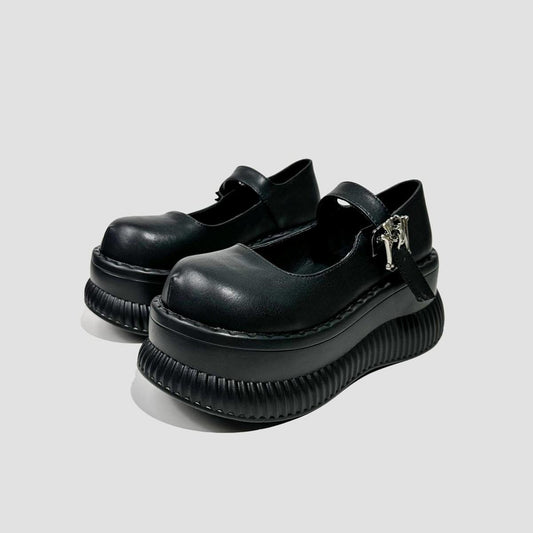 Black Platform Buckle Mary Jane Shoes