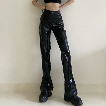 Buckled Faux Leather Pants