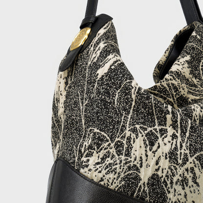 Monochrome Botanical Print Shoulder Bag