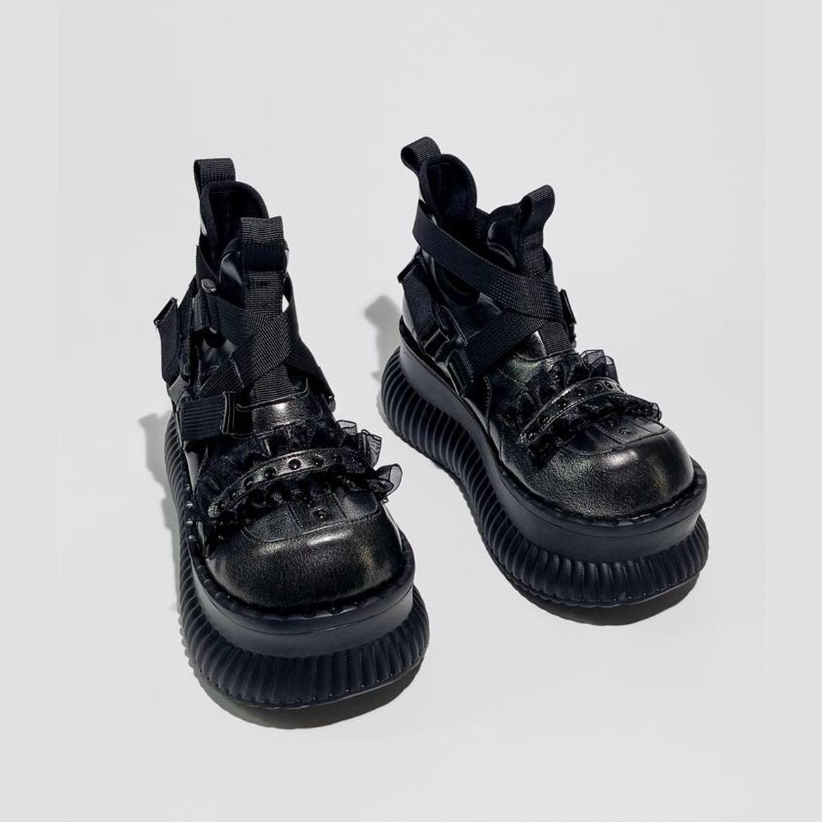 Black Strapped Platform Combat Sneakers