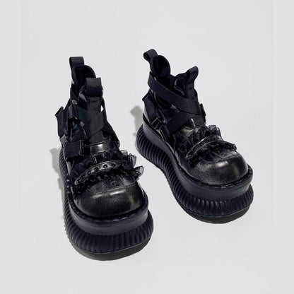 Black Strapped Platform Combat Sneakers