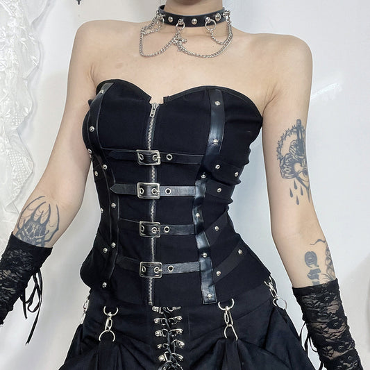 Buckle Strap Zip Corset Top