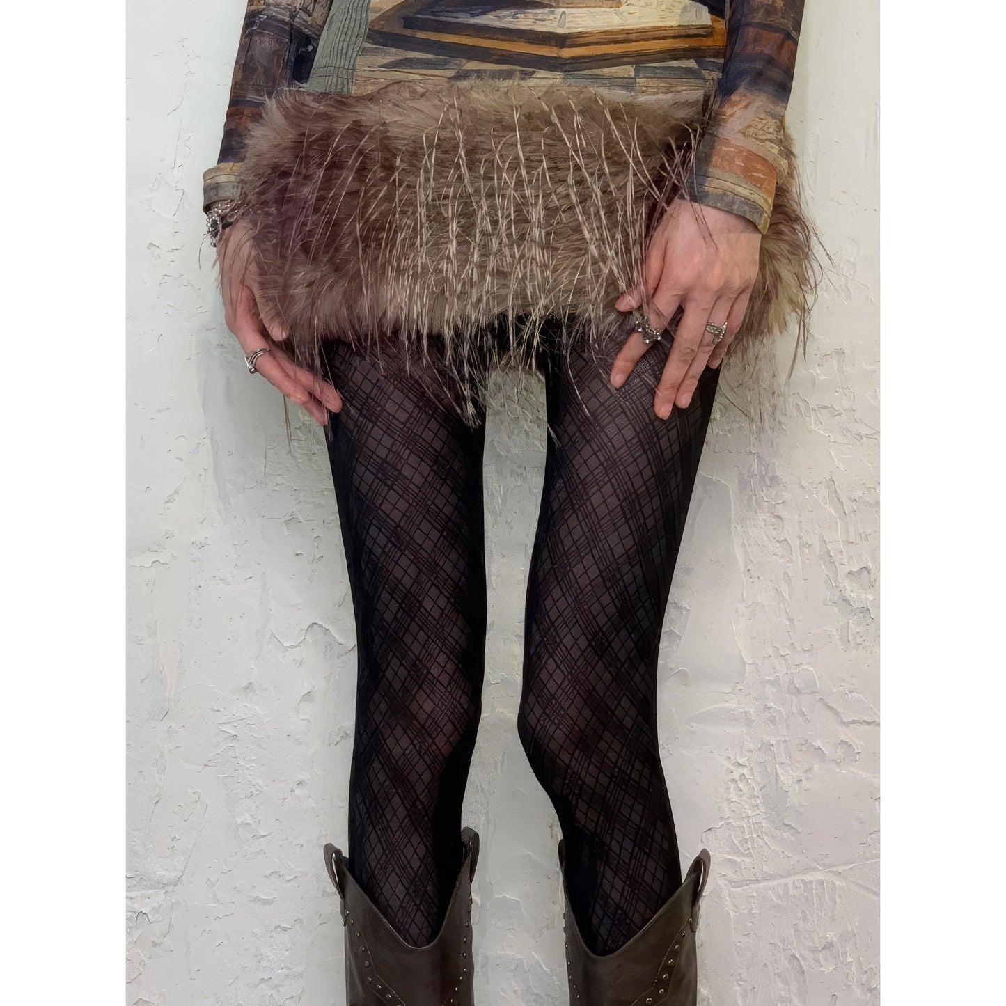 Textured Plaid Mesh Tights