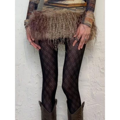 Textured Plaid Mesh Tights