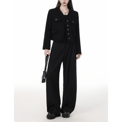 Textured Button-Up Tweed Cropped Jacket