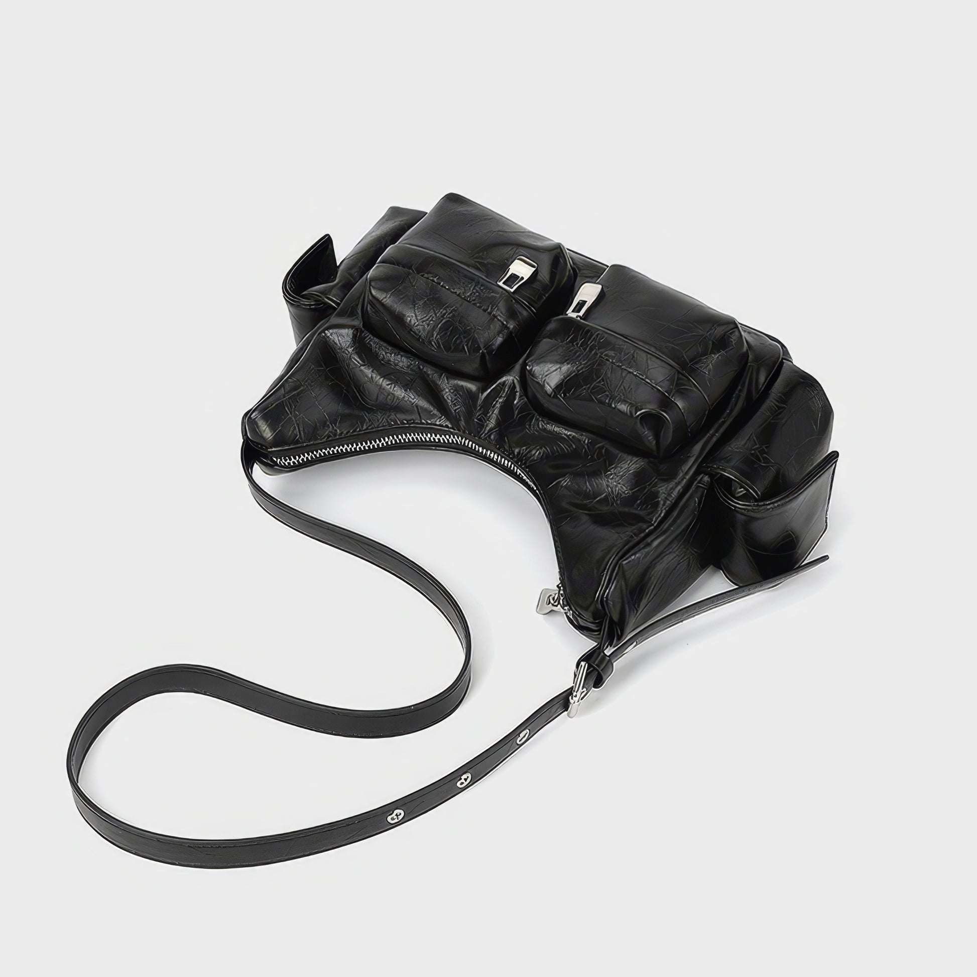 Multi Pocket Textured Shoulder Bag