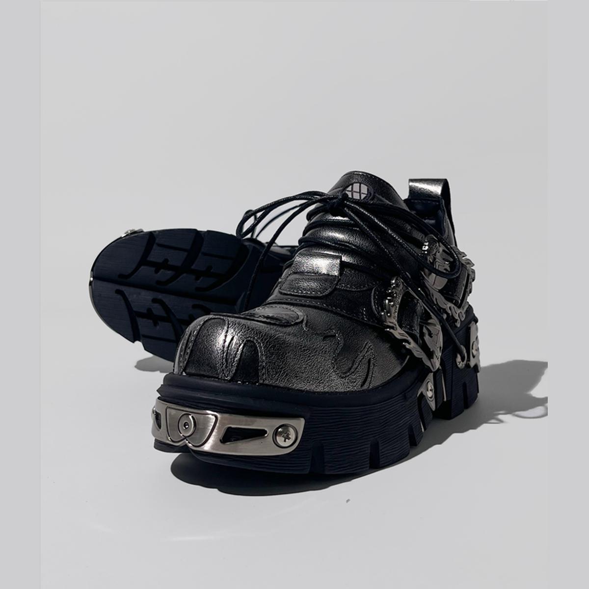 Black Cyberpunk Metal Platform Shoes