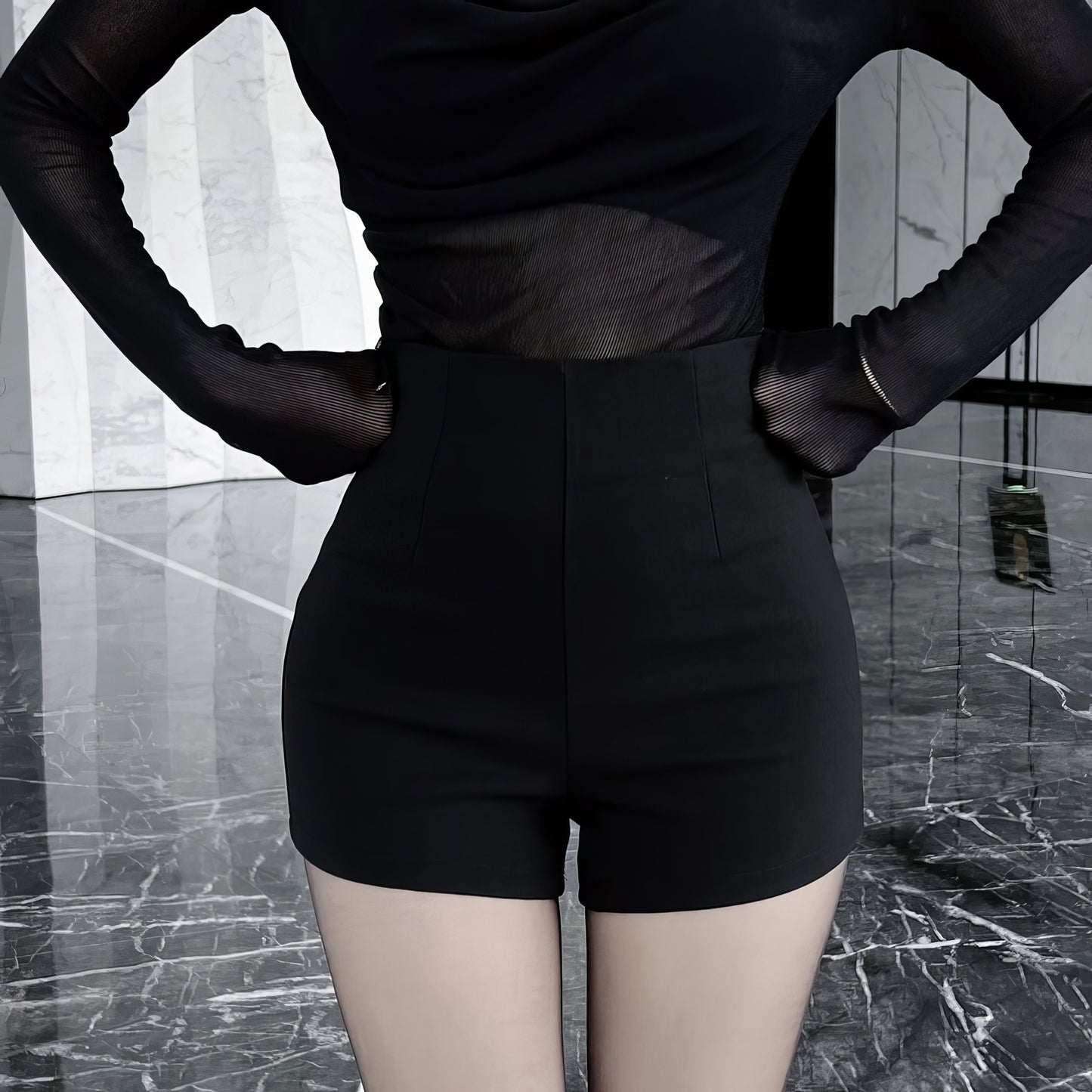 Minimal Seam High Waist Black Shorts