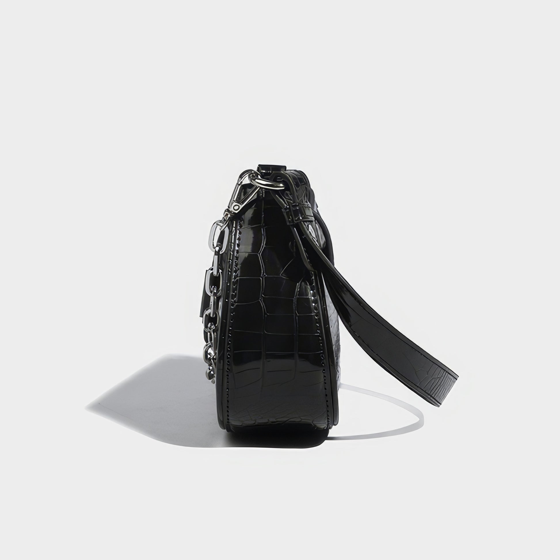 Heart Buckle Croc-Embossed Shoulder Bag