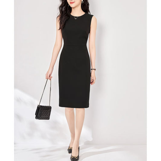 Sleeveless Pencil Silhouette Black Midi Dress