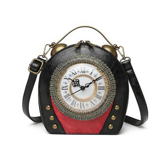 Vintage Clock Face Structured Crossbody Bag
